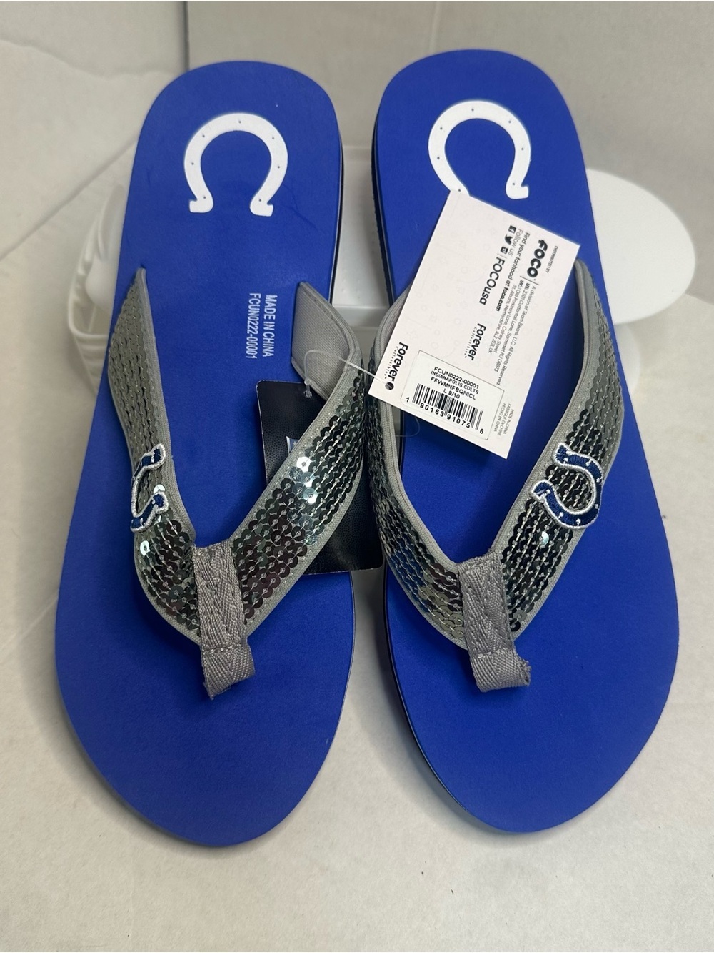 INDIANAPOLIS COLTS NFL WOMENS SEQUIN FLIP FLOPS SIZE L9-10